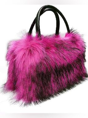 Dolls Kill Hot Pink Faux Fur Mini Bag with Black Handles